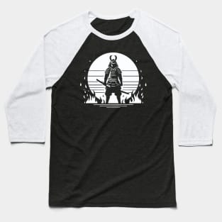 Samurai Warrior standing unfazed in Flames Baseball T-Shirt